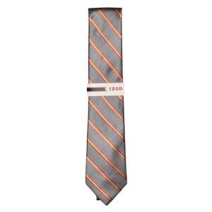IZOD NEW $45 Black Orange Plaid Stripe Classic Silk Tie